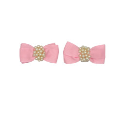 Set of 2 Pearl Ribbon Hair Clip - light pink